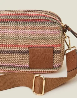 Accessorize Small Stripe Raffia Cross-Body Bag