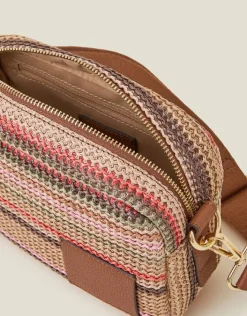 Accessorize Small Stripe Raffia Cross-Body Bag