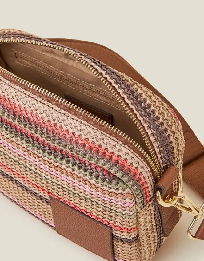 Accessorize Small Stripe Raffia Cross-Body Bag