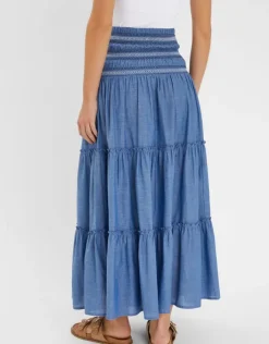 Accessorize Smock Tiered Maxi Skirt Blue