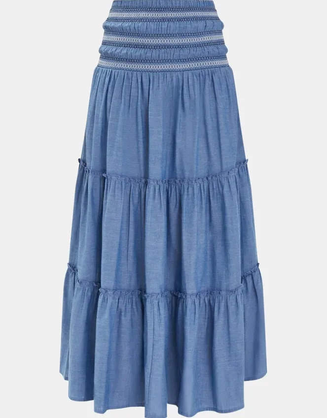 Accessorize Smock Tiered Maxi Skirt Blue