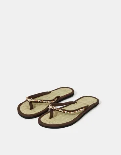 Accessorize Sparkle Starfish Seagrass Flip Flops Brown