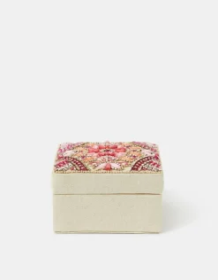 Accessorize Square Mirror & Bead Embellished Jewellery Box