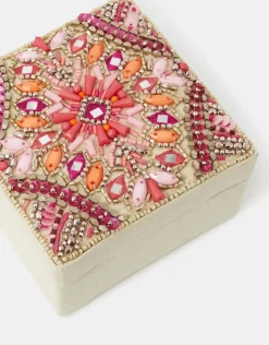 Accessorize Square Mirror & Bead Embellished Jewellery Box