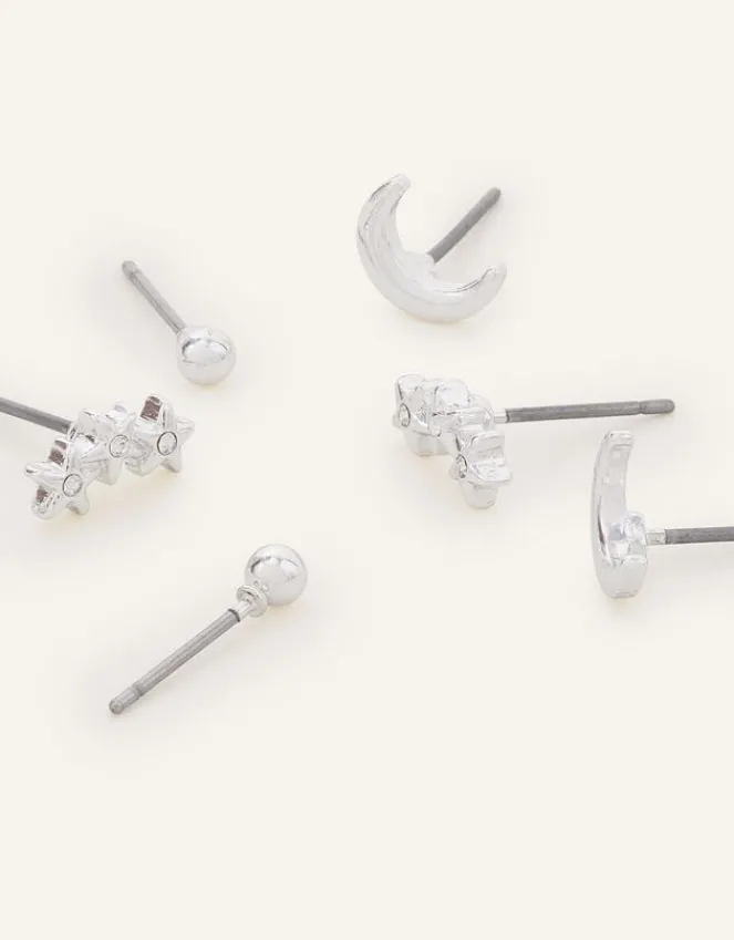 Accessorize Star Moon Stud Set of Three