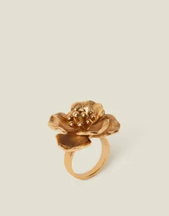 Accessorize Statement Flower Ring Gold