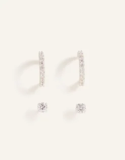 Accessorize Sterling Silver Sparkle Hoops and Studs Set of Two