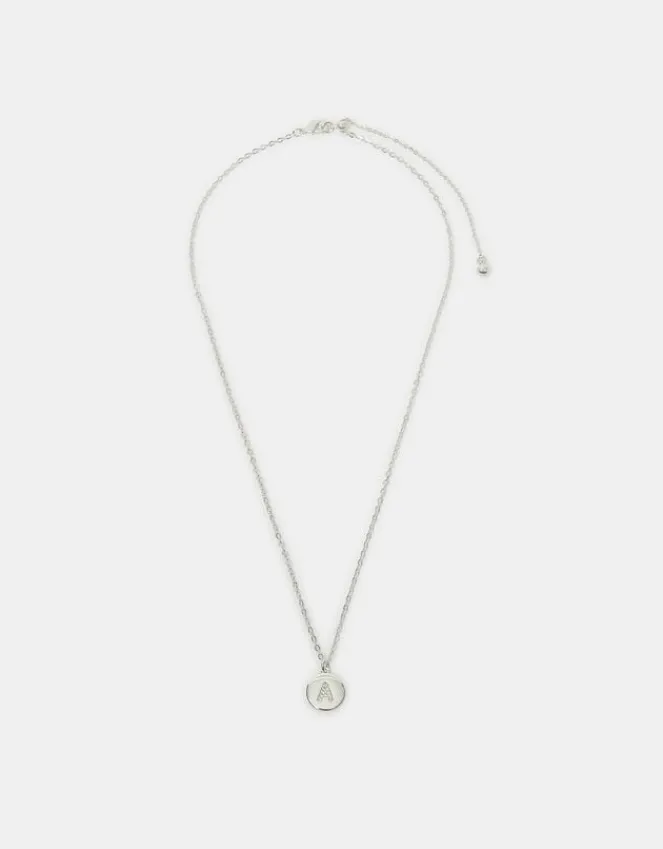 Accessorize Sterling Silver-Plated Diamante Initial Round Pendant Necklace Silver