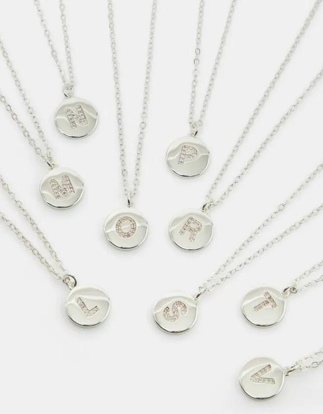 Accessorize Sterling Silver-Plated Diamante Initial Round Pendant Necklace Silver