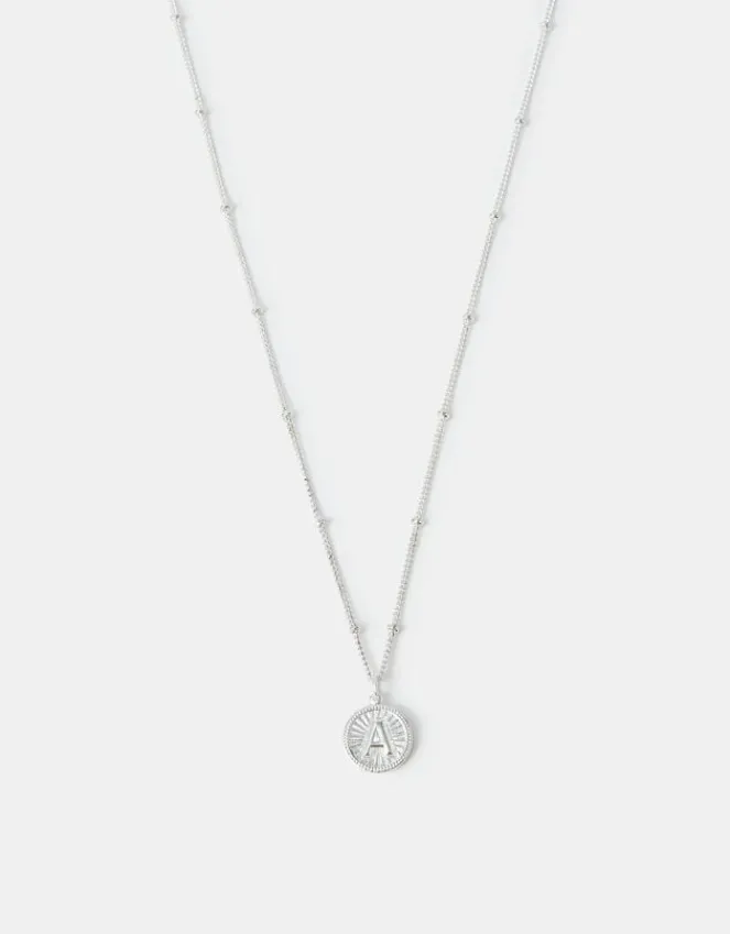 Accessorize Sterling Silver-Plated Initial Disc Pendant Necklace Silver