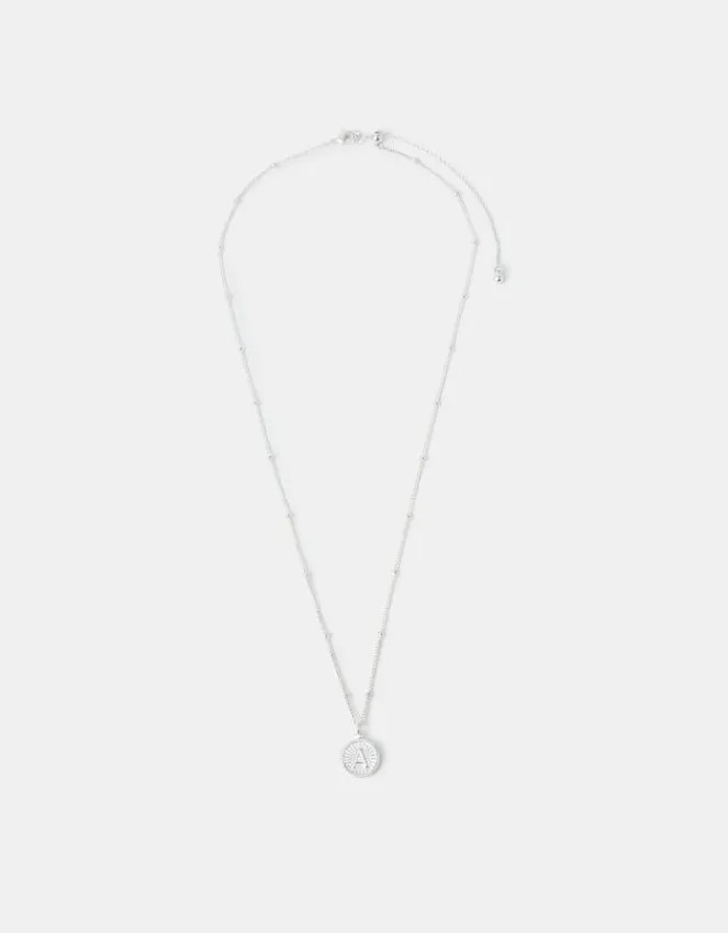 Accessorize Sterling Silver-Plated Initial Disc Pendant Necklace Silver