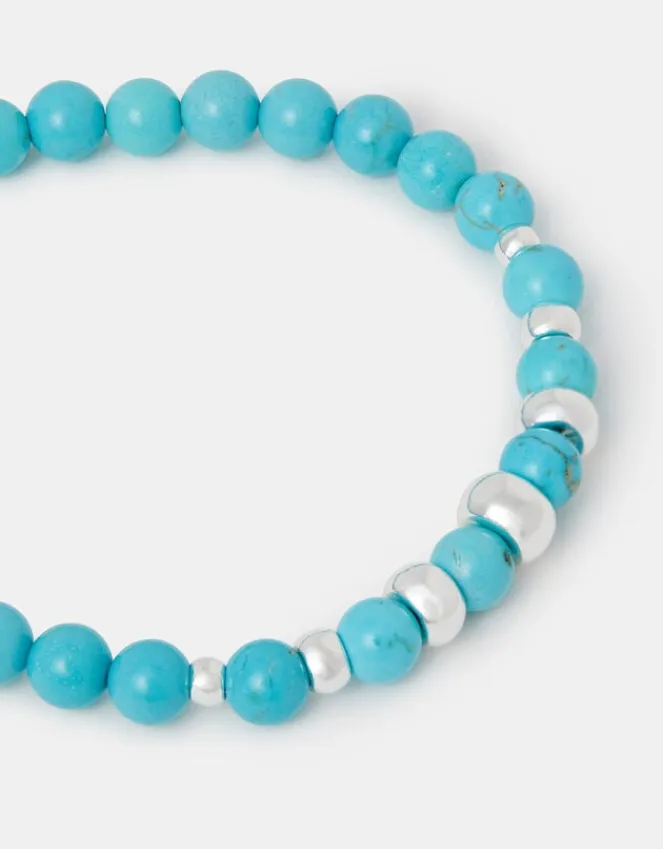 Accessorize Sterling Silver-Plated Semi-Precious Stretch Bracelet Blue