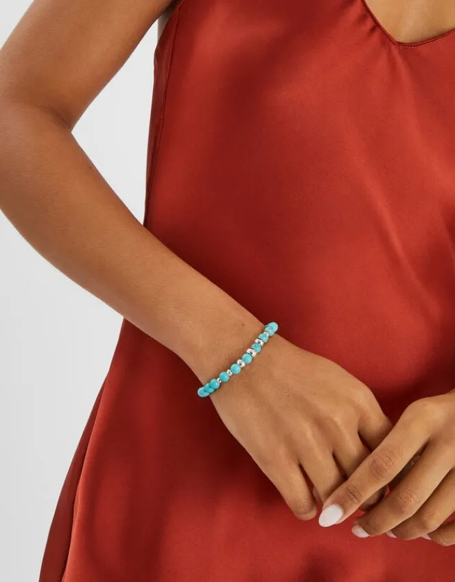 Accessorize Sterling Silver-Plated Semi-Precious Stretch Bracelet Blue