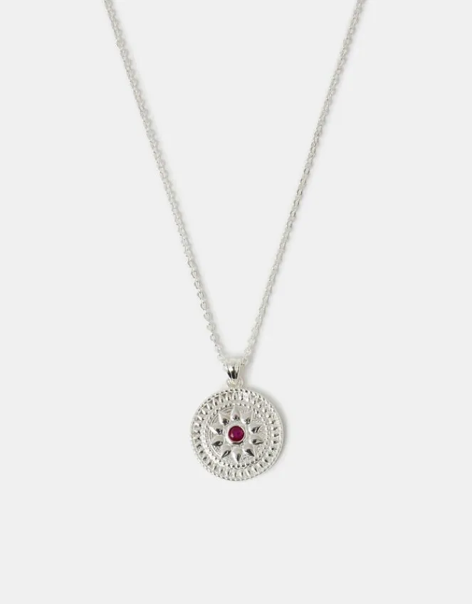 Accessorize Sterling Silver-Plated Stone Coin Pendant Necklace