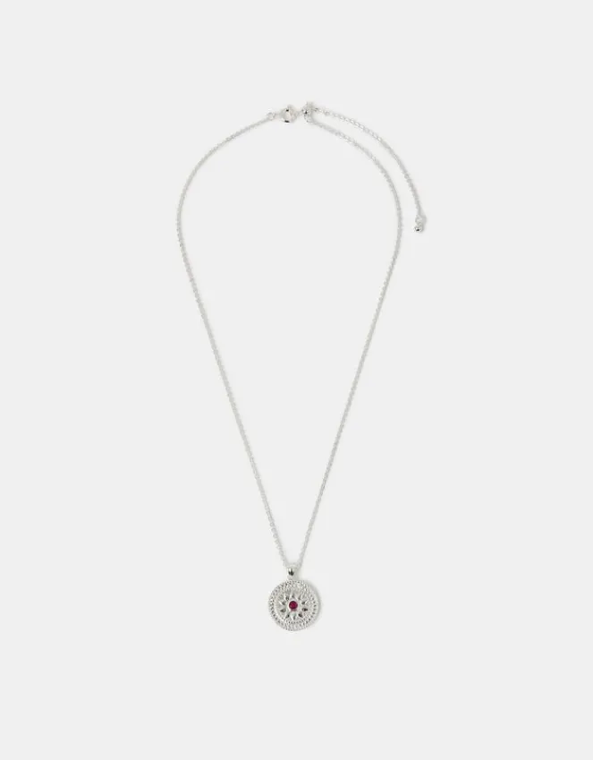 Accessorize Sterling Silver-Plated Stone Coin Pendant Necklace