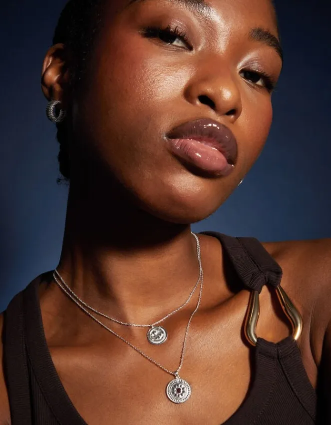 Accessorize Sterling Silver-Plated Stone Coin Pendant Necklace