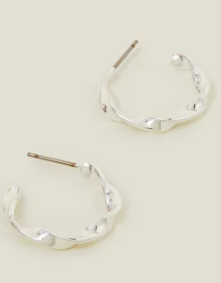Accessorize Sterling Silver-Plated Twist Hoop Earrings