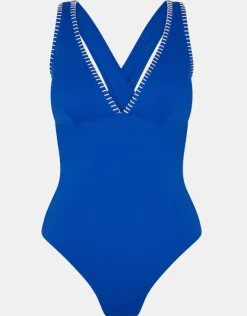 Accessorize Stitch Cross-Back Plunge Swimsuit Blue
