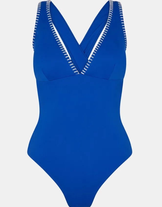 Accessorize Stitch Cross-Back Plunge Swimsuit Blue