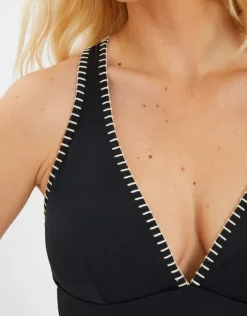 Accessorize Stitch Cross-Back Plunge Swimsuit Black