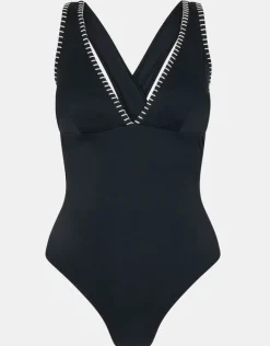 Accessorize Stitch Cross-Back Plunge Swimsuit Black