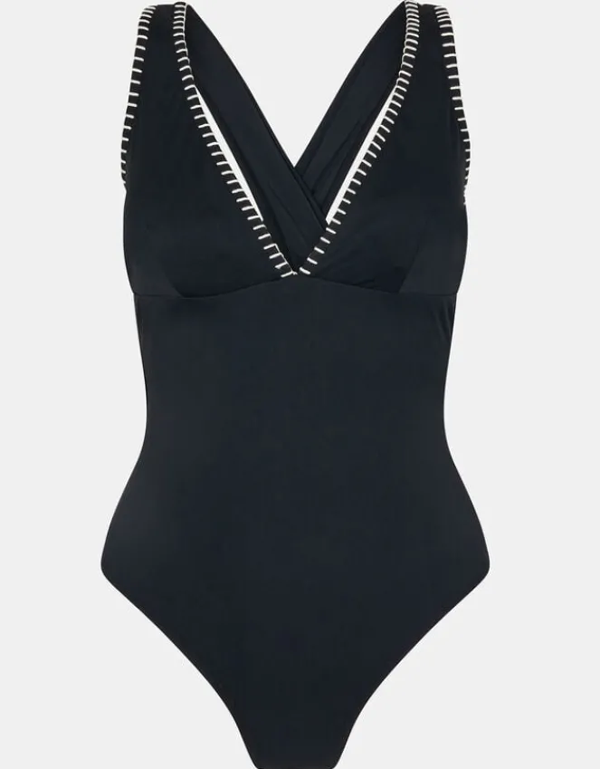 Accessorize Stitch Cross-Back Plunge Swimsuit Black