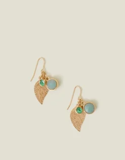 Accessorize Stone Charm Leaf Drop Earrings