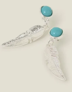 Accessorize Stone Feather Drop Earrings