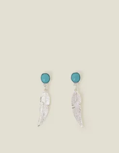 Accessorize Stone Feather Drop Earrings