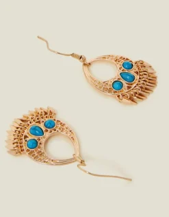 Accessorize Stone Teardrop Fringe Earrings Turquoise