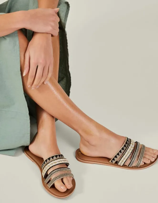 Accessorize Strappy Bead Sandals Black