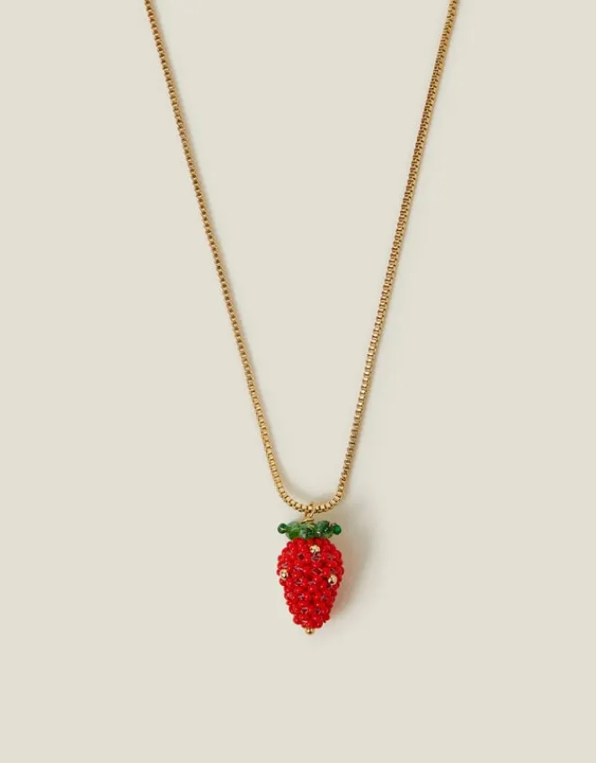 Accessorize Strawberry Beaded Pendant Necklace