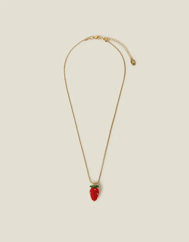 Accessorize Strawberry Beaded Pendant Necklace