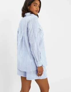 Accessorize Stripe Beach Cover Up Shirt Blue