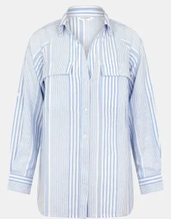 Accessorize Stripe Beach Cover Up Shirt Blue