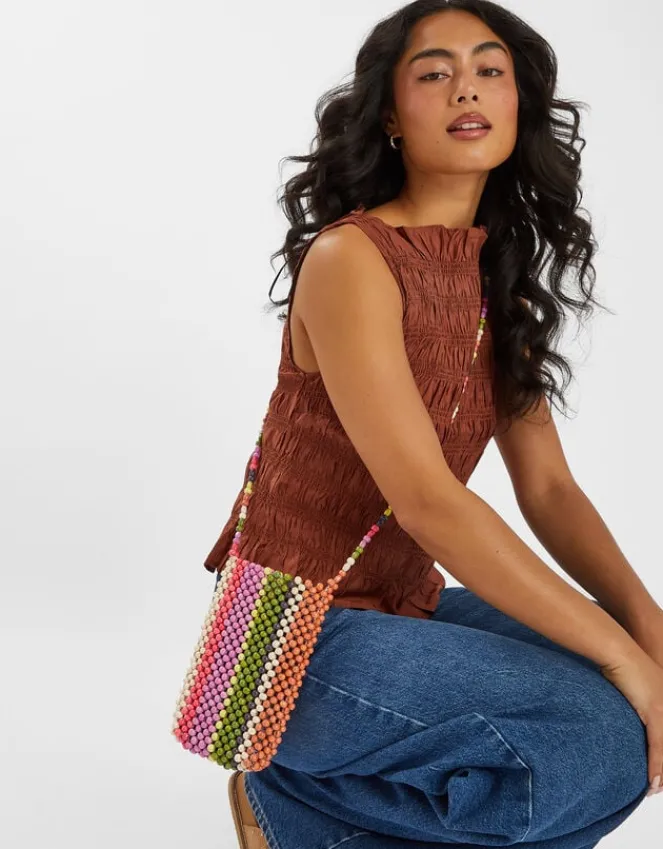 Accessorize Stripe Beaded Phone Bag