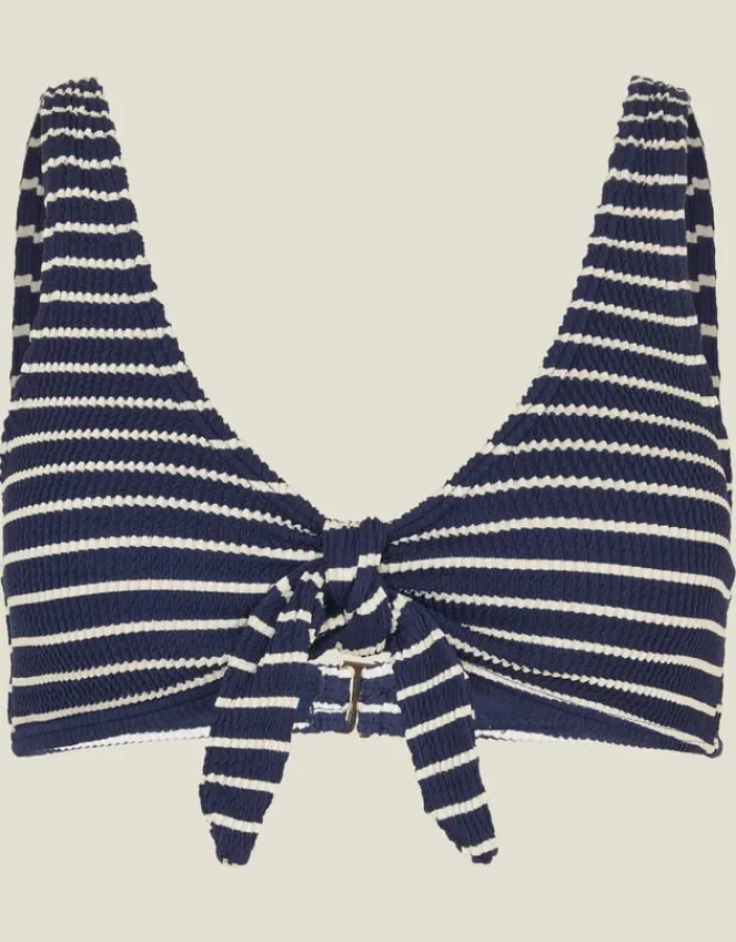 Accessorize Stripe Crinkle Tie Bikini Top Blue