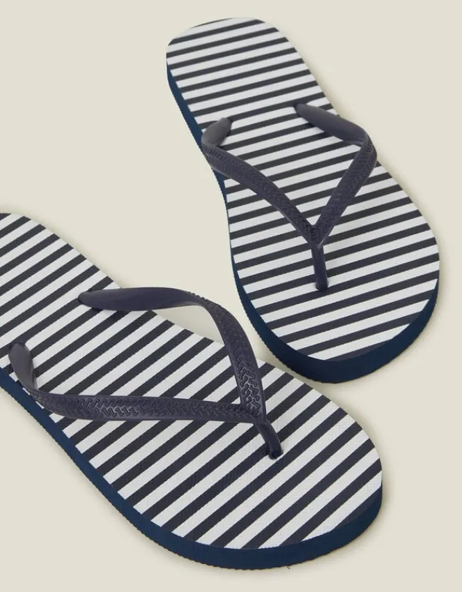 Accessorize Stripe Flip Flops Blue