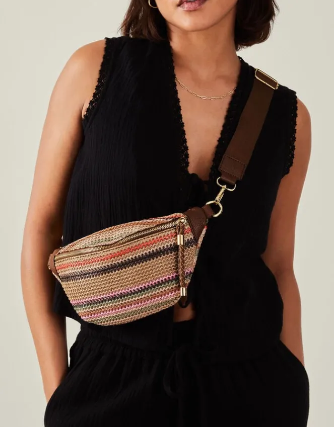 Accessorize Stripe Raffia Bum Bag