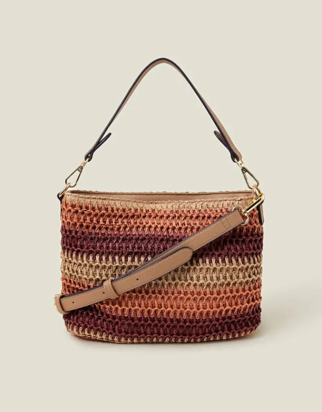 Accessorize Stripe Raffia Cross-Body Bag