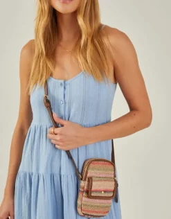 Accessorize Stripe Raffia Cross-Body Phone Bag