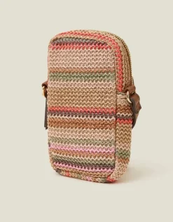 Accessorize Stripe Raffia Cross-Body Phone Bag