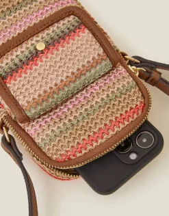 Accessorize Stripe Raffia Cross-Body Phone Bag