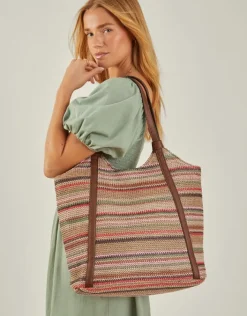Accessorize Stripe Raffia Shoulder Bag