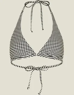 Accessorize Stripe Seersucker Triangle Bikini Top Black