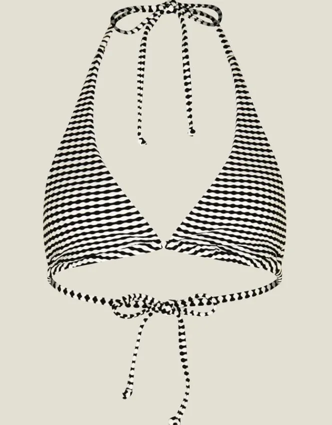 Accessorize Stripe Seersucker Triangle Bikini Top Black