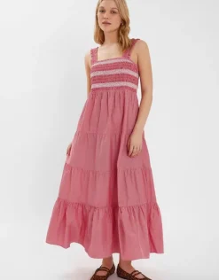 Accessorize Stripe Smocked Maxi Dress Red