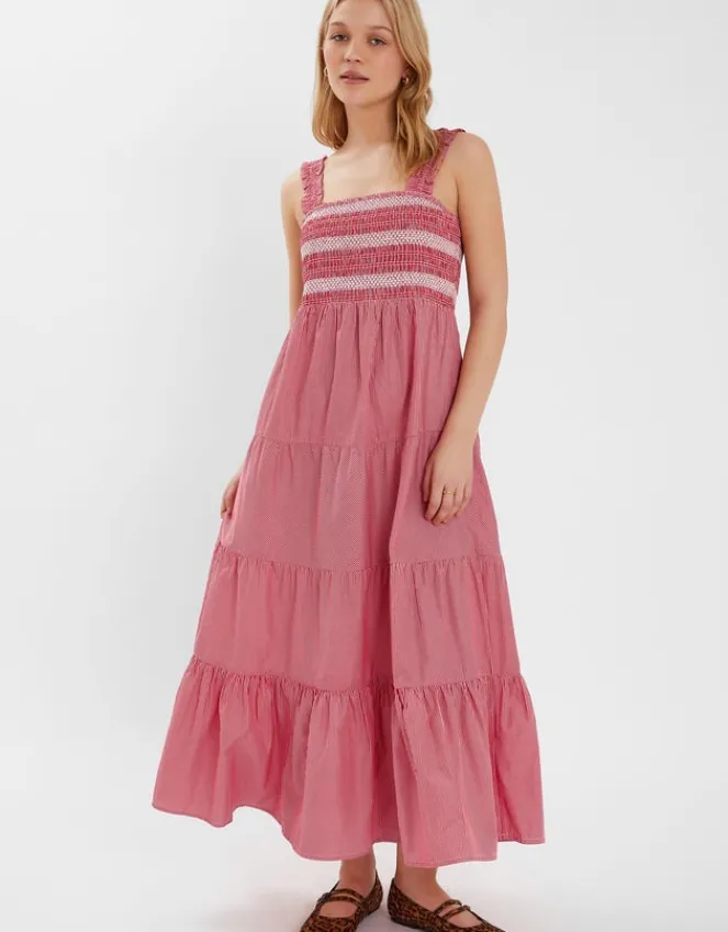 Accessorize Stripe Smocked Maxi Dress Red