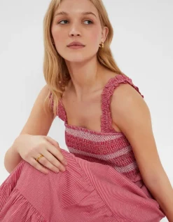 Accessorize Stripe Smocked Maxi Dress Red