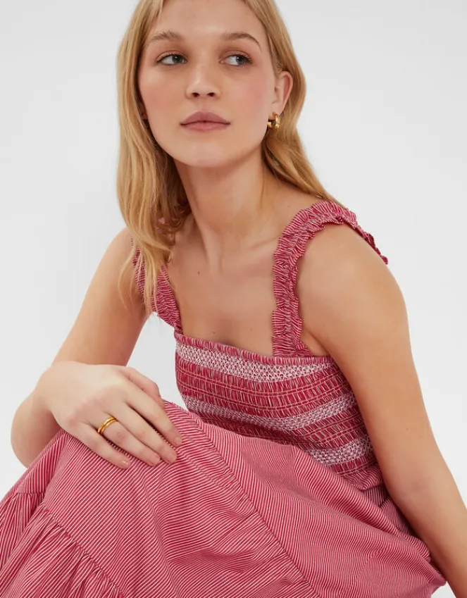 Accessorize Stripe Smocked Maxi Dress Red